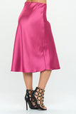 Solid Stretch Satin Midi Skirt