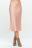 Solid Stretch Satin Midi Skirt