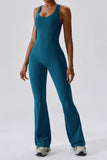 Solid Flared Trousers Cutout Back Jumpsuit