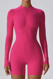 Solid Zippered Long-Sleeved Sports Jumpsuit
