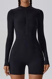 Solid Zippered Long-Sleeved Sports Jumpsuit
