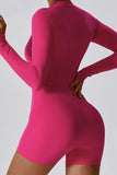 Solid Zippered Long-Sleeved Sports Jumpsuit