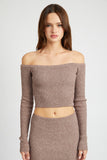 Off Shoulder Long Sleeve Knit Top