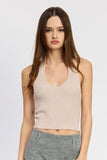 RIBBED HALTER NECK TOP