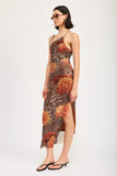 Mesh Leopard Printed One Shoulder Maxi Dress